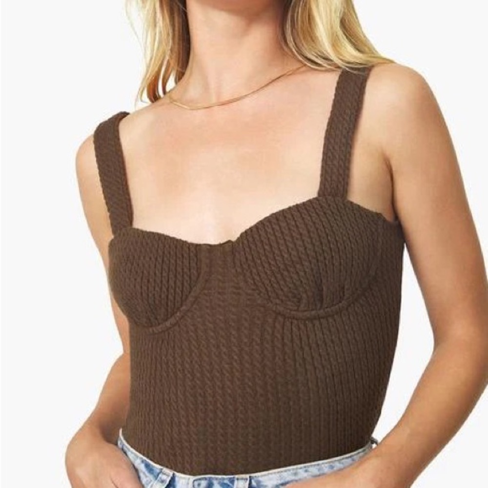 Danielle Bernstein by WeWoreWhat Brown Cable Knit Tank Top